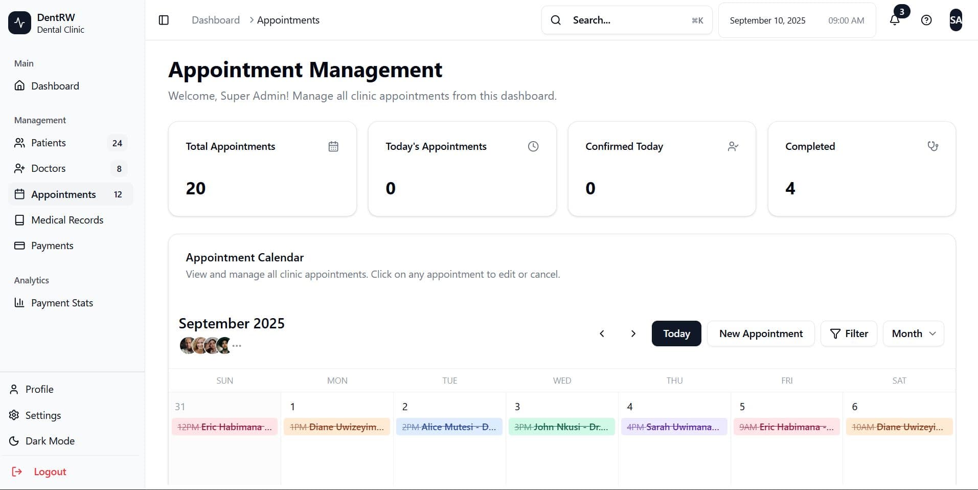 Screenshot of DentRW V2 - Dental Clinic Management Platform