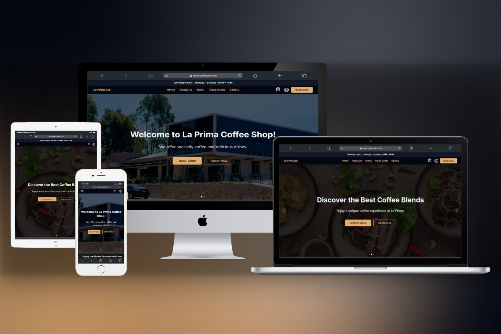 Screenshot of La Prima Coffee Shop Website